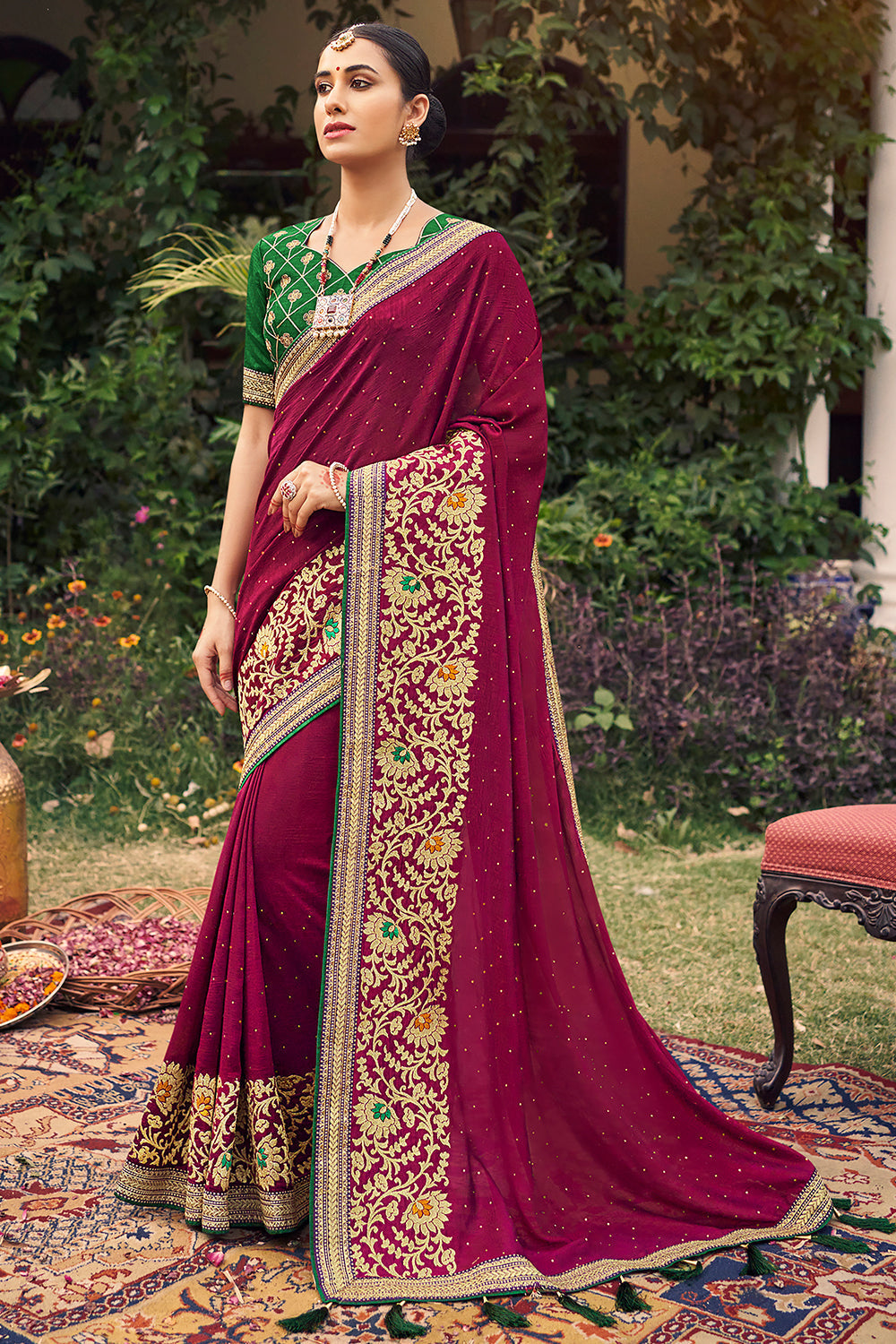 Buy Party Wear Wine Sequins Work Imported Ready To Wear Saree Online From  Surat Wholesale Shop.