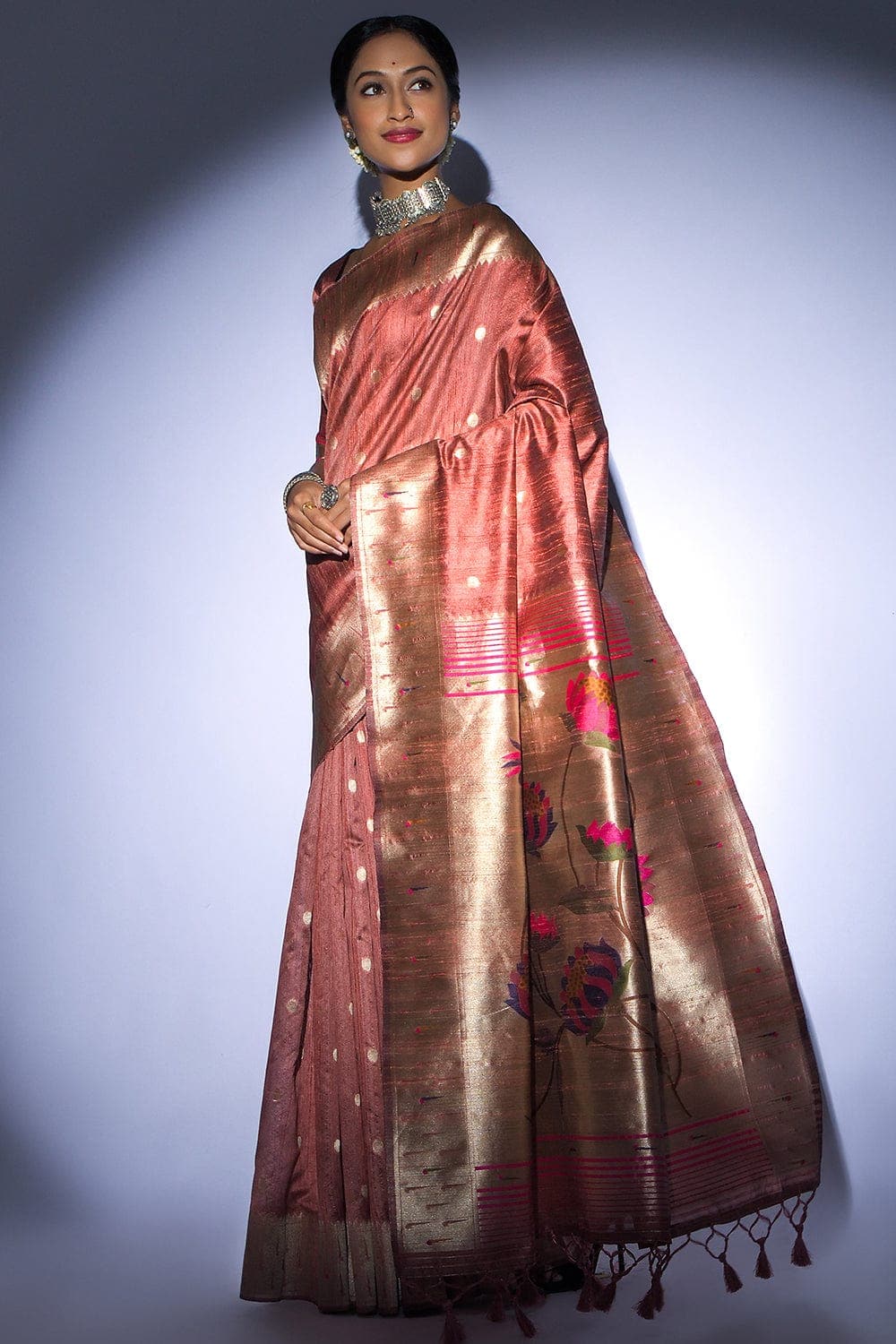 Tussar Silk Saree Copper Pink Tussar Silk Saree saree online