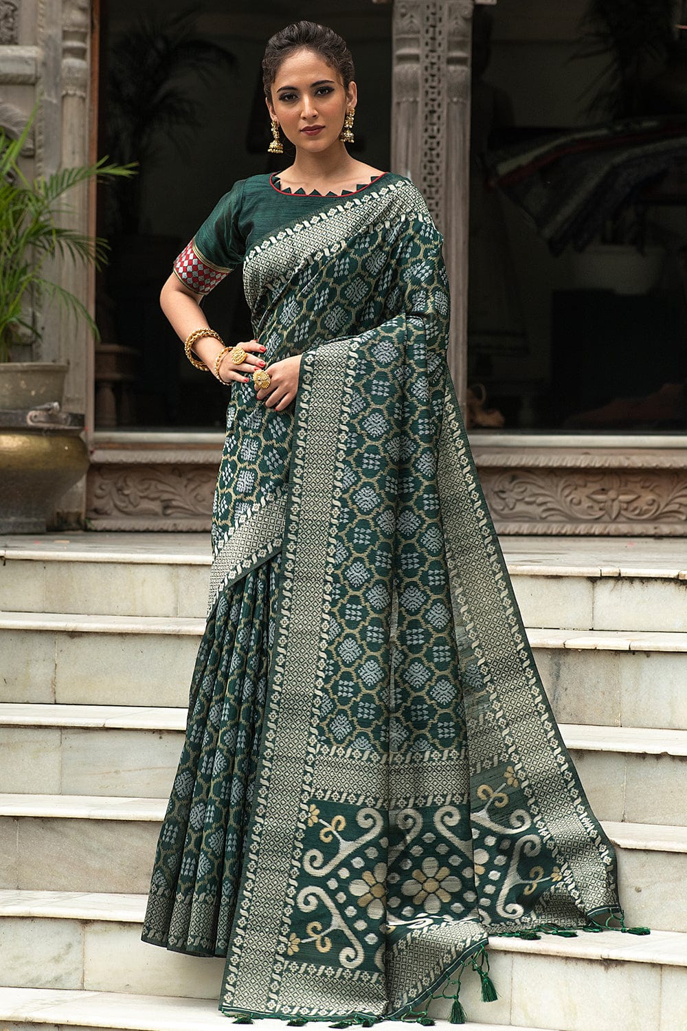 green tussar silk saree