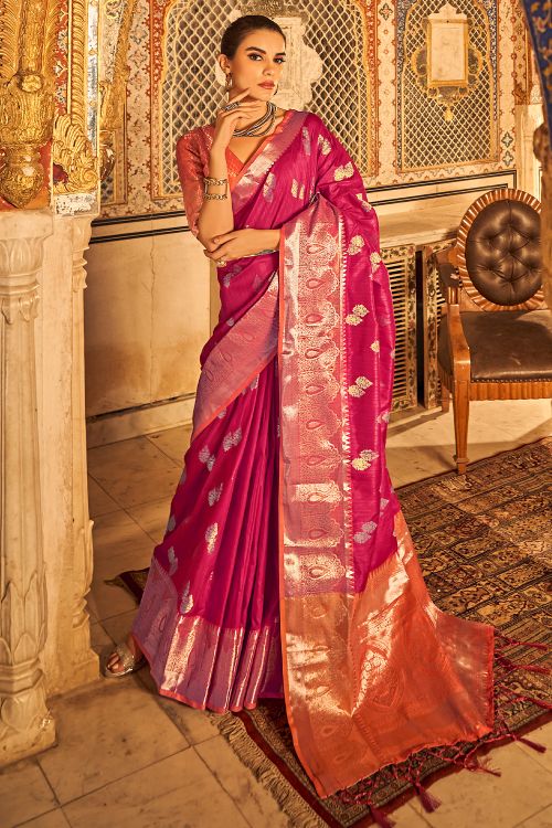 pink tussar silk saree