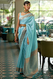 blue tussar silk saree