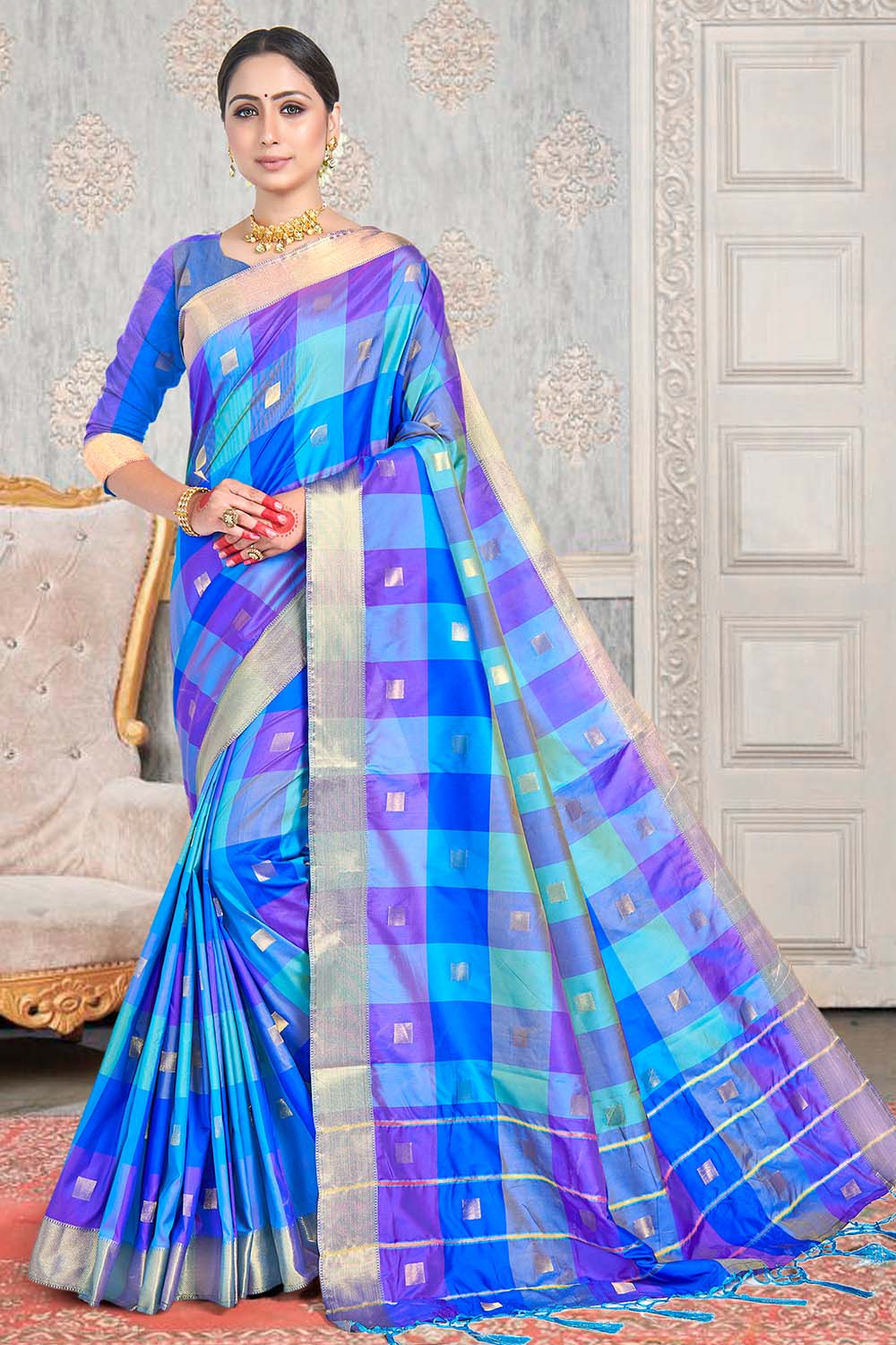 Blue Multicolour Uppada Silk Saree
