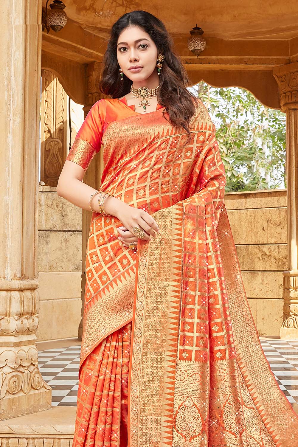 orange uppada saree