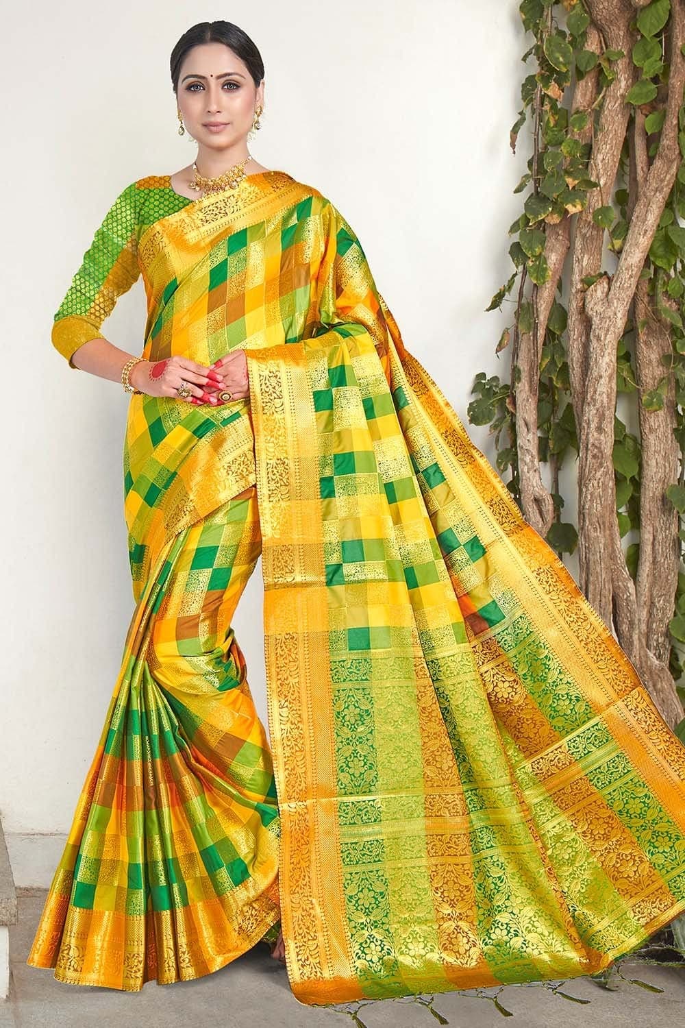 Green And Yellow Uppada Silk Saree
