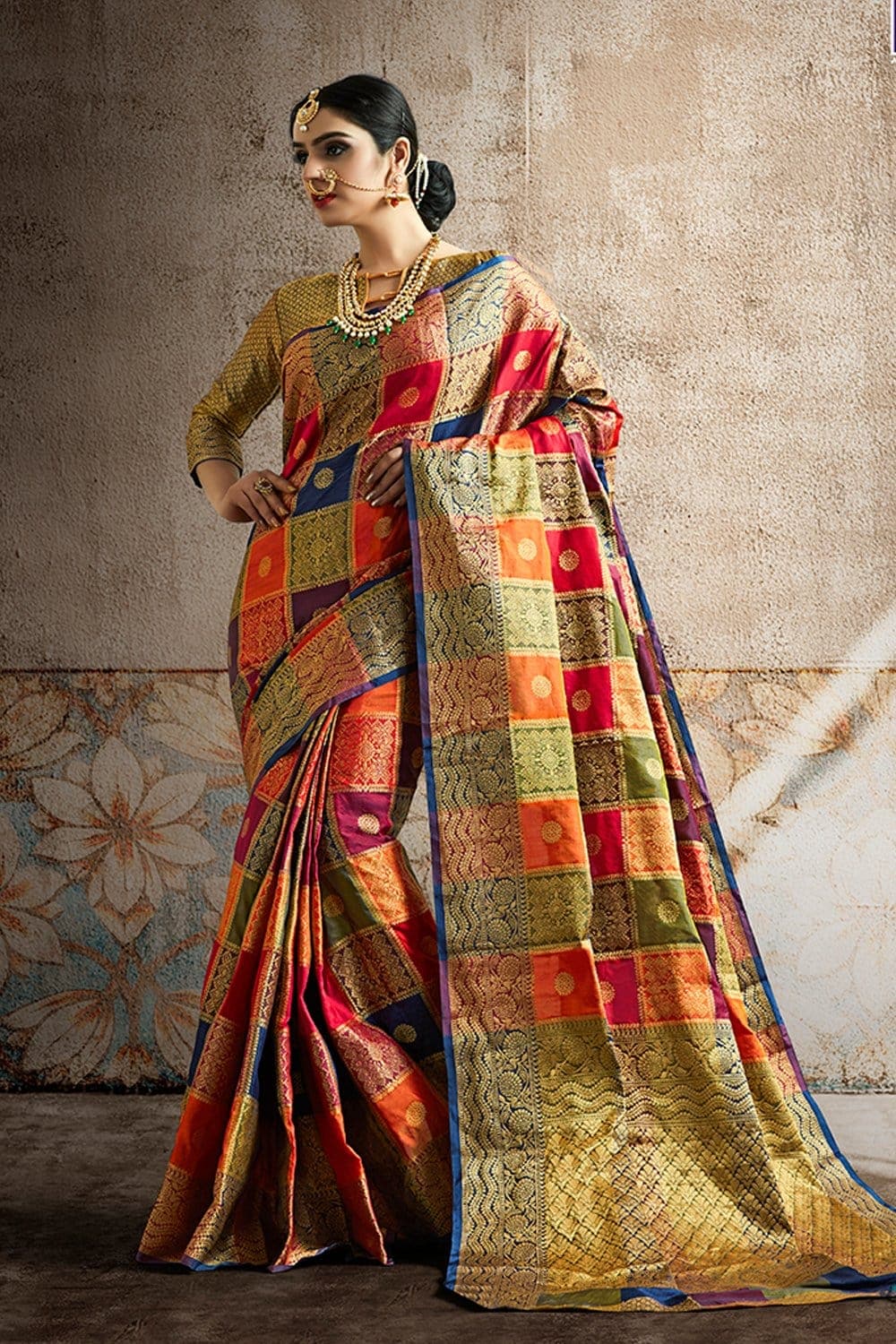 Multicolor embroidered georgette saree with blouse - Om Sai Trading -  1609995